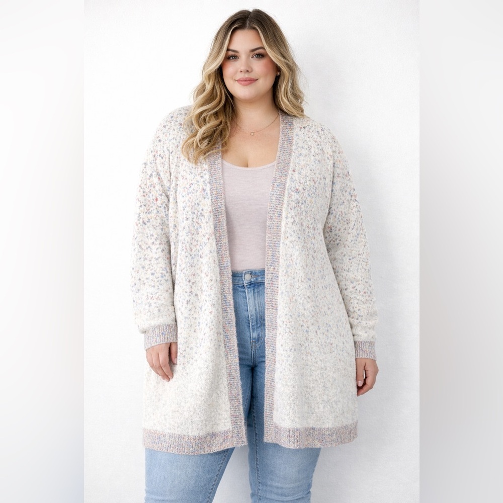 ModCloth Speckle Confetti Casual Girly Fuzzy Soft Open Front Cardigan Sweater
